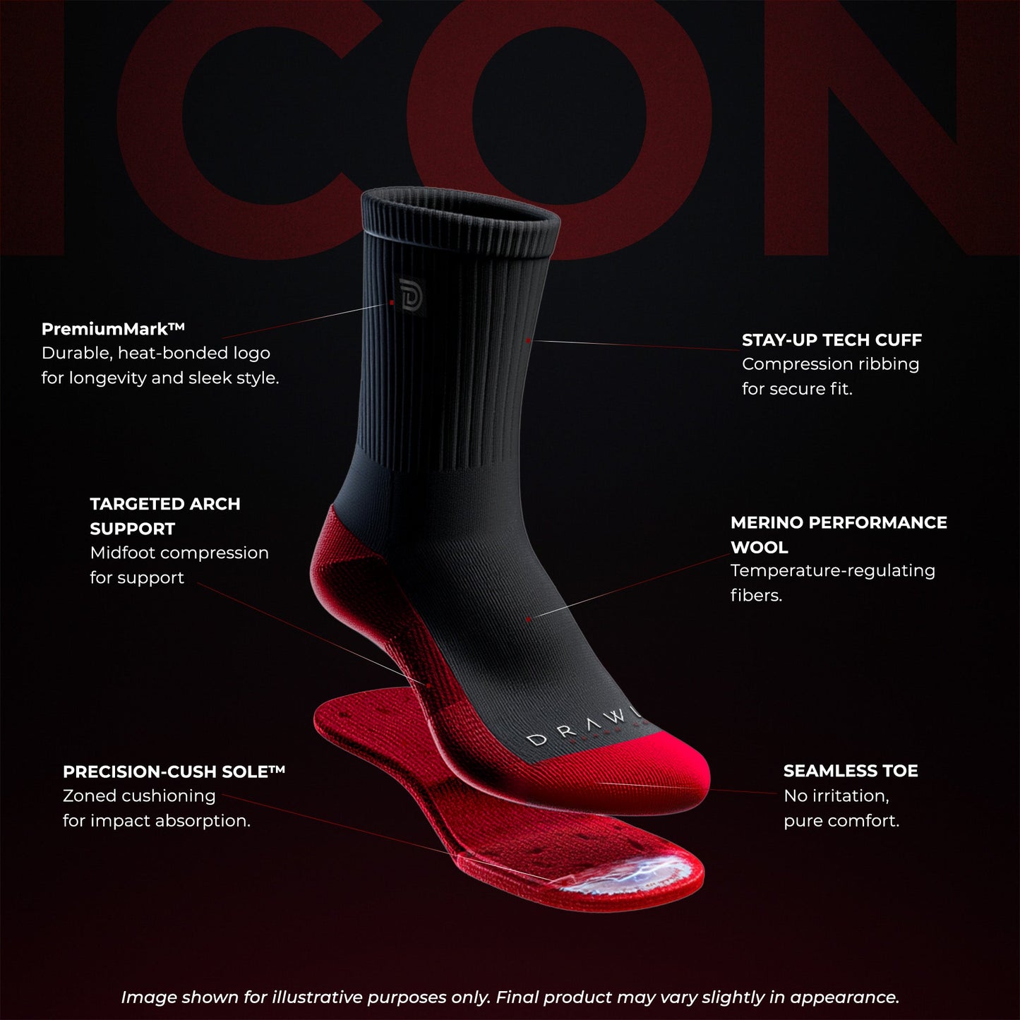 Drawlz Brand Co. , LLC sock ICON SOCK Drawlz ICON Sock: Premium Merino Wool Men's Socks 